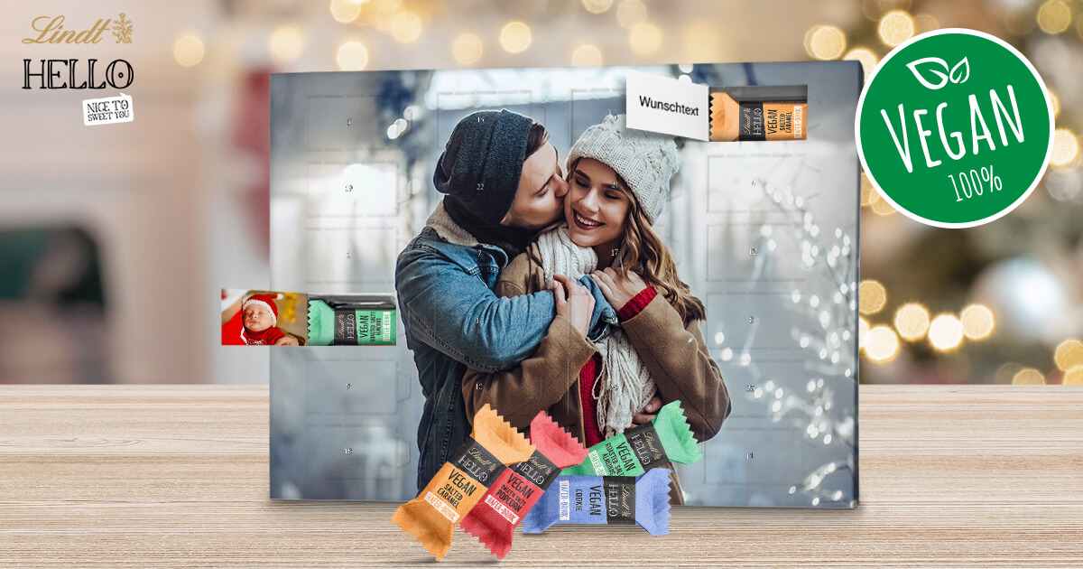 Personalisierte Foto-Adventskalender mit Lindt HELLO Vegan Schokolade